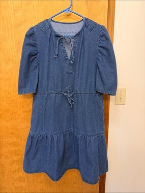 Womens Denim Tie-Waist Dress